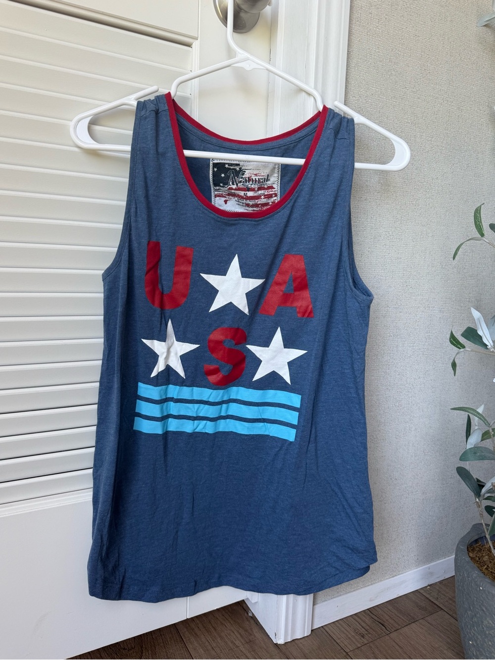 Natural Reflections Blue USA Graphic Tank with Red Trim